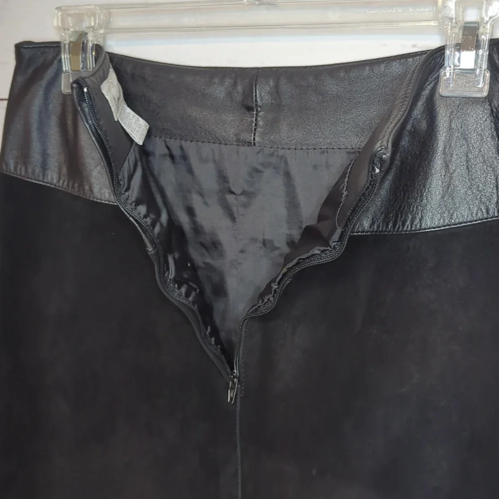 Vintage 80's Interim Black Suede Leather‎ Pencil Mini High Rise Skirt size 13